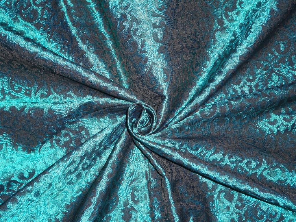 FAUX SILK BROCADE FABRIC Blue &amp; Black COLOUR