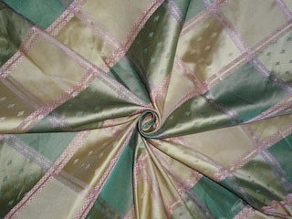 SILK TAFFETA Plaids FABRIC Pink,Green & Light Gold jacquard 54" wide TAFCJ1[1]