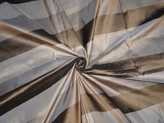 PURE SILK Dupioni FABRIC Shades of Cafe Brown color Stripes