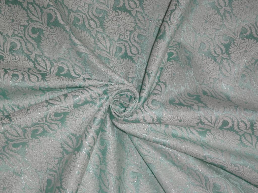 Silk Brocade fabric Pastel Sea Green, Metallic & Ivory Color 44" wide BRO225[4]