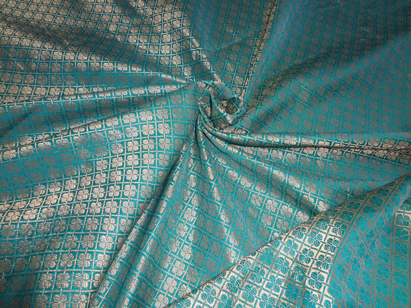 Brocade Peacock green x metallic Gold Color 44&quot;BRO553[4]
