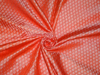 SILK BROCADE FABRIC Coral & Ivory 44" wide BRO210[6]