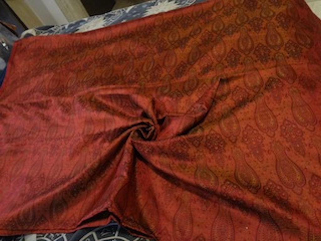 Pure Silk Brocade fabric Green,Rust &amp; Red 44&quot; BRO209[6]