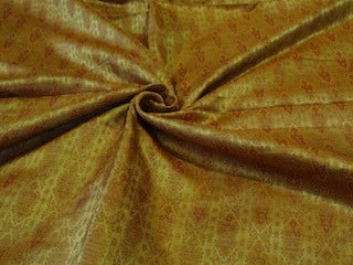 Pure Silk Brocade fabric Light Gold,Orange &amp; Red 44&quot;BRO209[4]