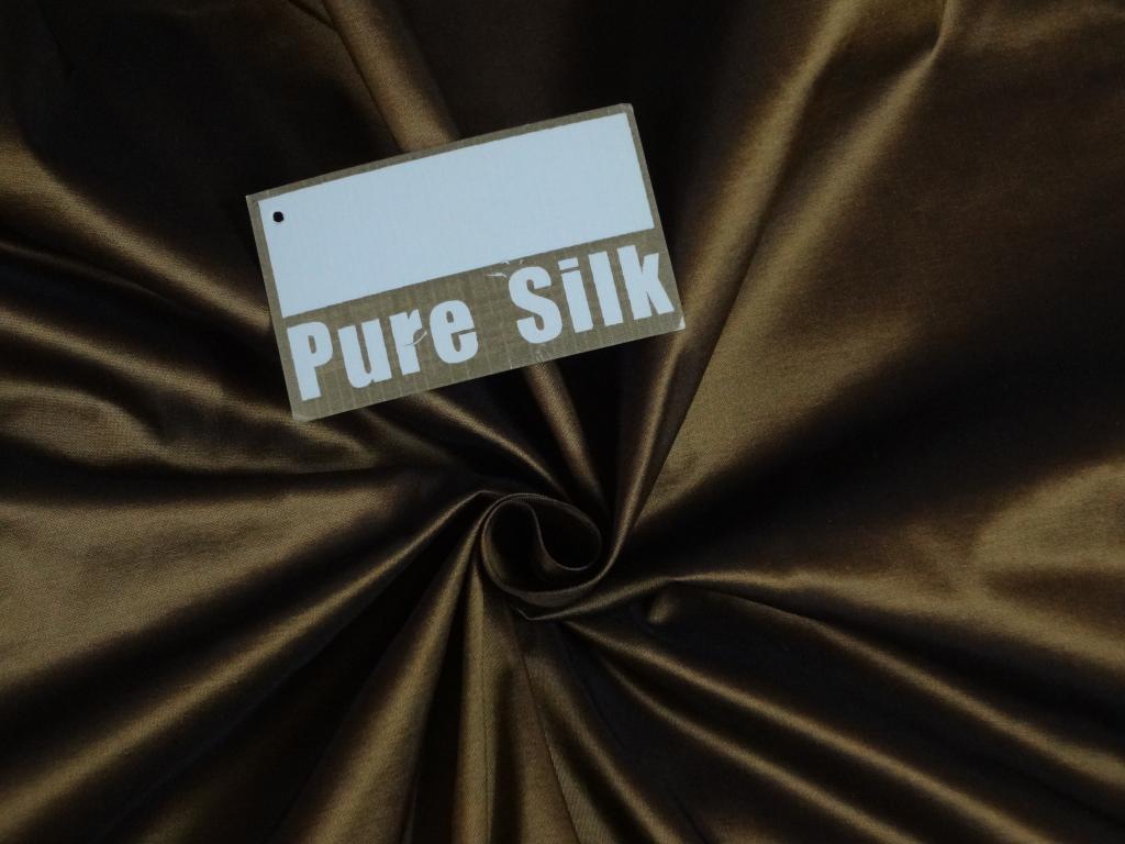 100% Pure SILK TAFFETA FABRIC Brown x Golden Yellow colour 54" wide TAF#187[5]