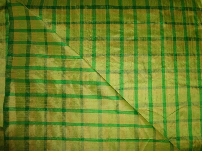 yellow/green plaids dupioni fabric 44" Wide [4834]
