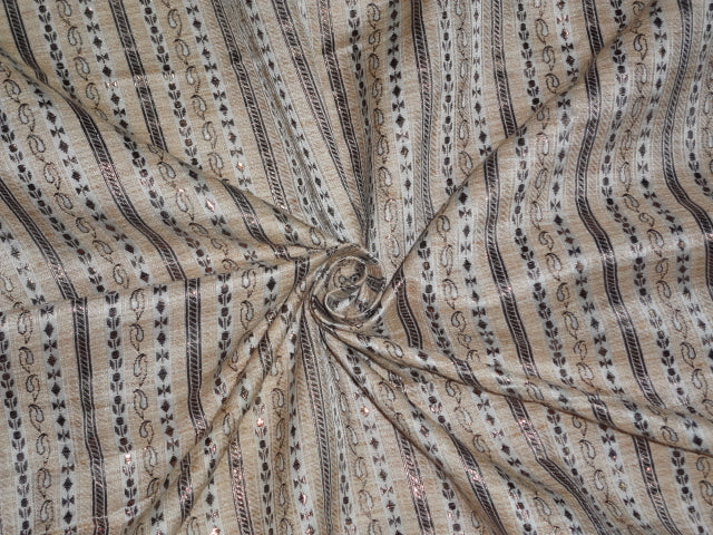 Pure Silk Brocade~Width 44&quot;~Ivory,Beige &amp; Metallic Copper Colour