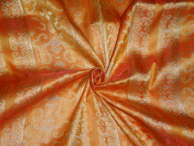 Silk Brocade Fabric Orange & Metallic Gold color 44" wide BRO306[2]