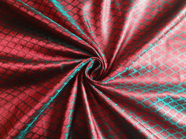 Brocade fabric Greeny Blue X Red 44&quot;Cut Pcs 5.40 yrd