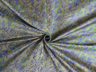 Pure SILK BROCADE FABRIC Blue &amp; Green colour 44&quot; Available for bulk preorder