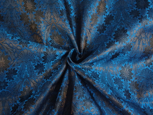 Spun Silk Brocade fabric Blue Black Color BRO186[5]