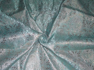 Spun Silk Brocade Fabric Metallic Silver Blue 44" wide BRO238[3]