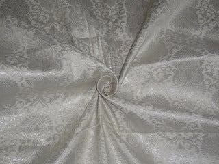 Spun Silk Brocade Fabric Metallic Silver Ivory 44" wide BRO238[4]