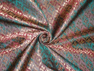 Pretty Silk Brocade Fabric Iridescent Blue,Pink &amp; Metallic Gold color