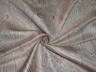 SILK BROCADE FABRIC Brown, Cream & Metallic Gold COLOR 44" wide BRO244[2]