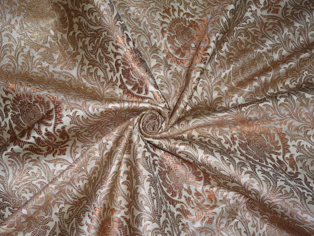 SILK BROCADE FABRIC Brown, Light Beige & Metallic Gold COLOUR 44" wide BRO244[1]