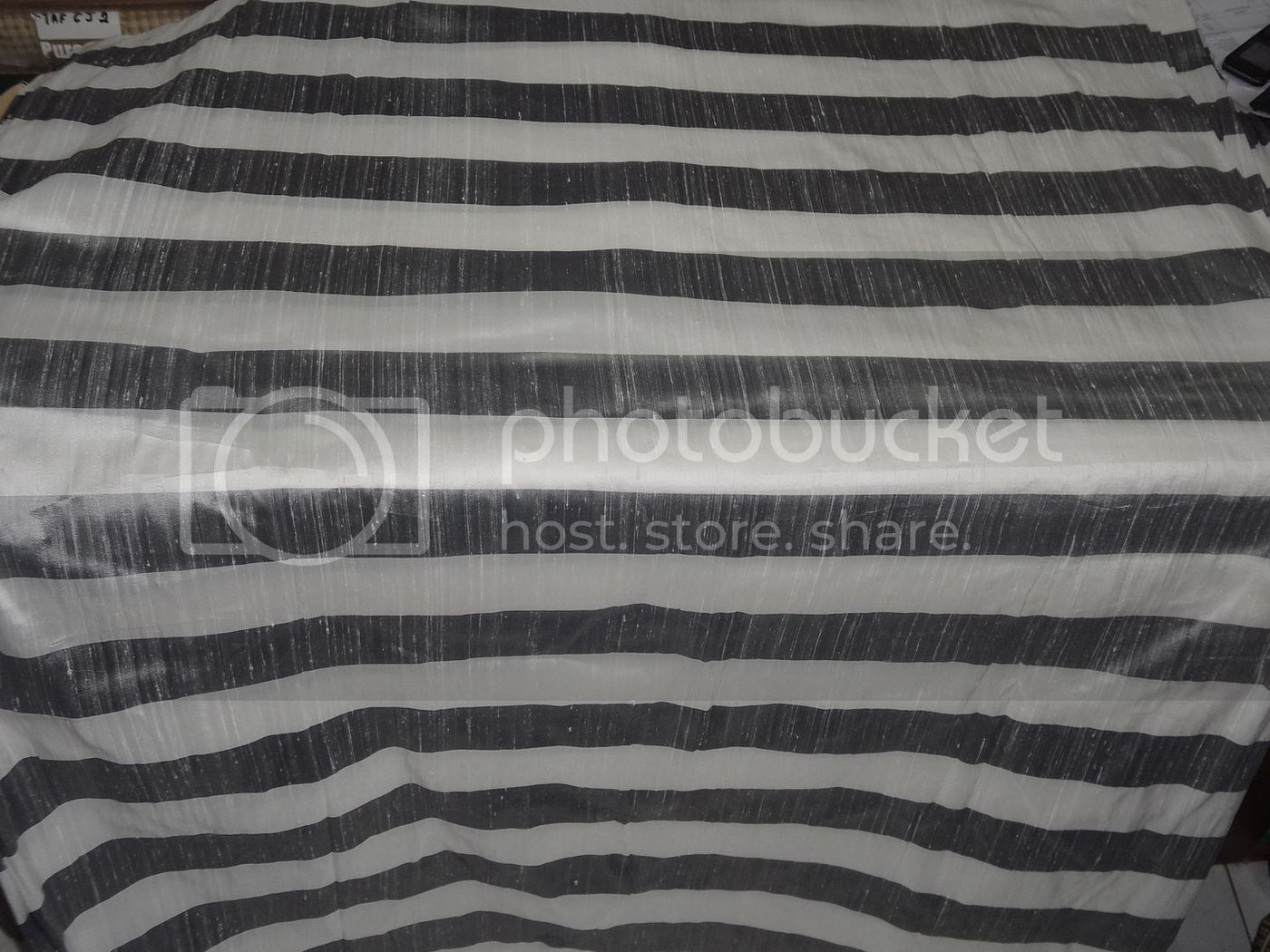 Dark Steel Grey &amp; IVORY STRIPE SILK DUPIONI FABRIC