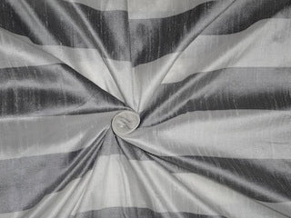 Dark Steel Grey &amp; IVORY STRIPE SILK DUPIONI FABRIC