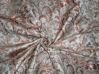 Pure Heavy Silk Brocade Fabric Cream,Brown &amp; Metallic Gold