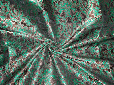 Heavy Silk Brocade Fabric Green,Black &amp; Metallic Gold 1.10 yards continuous length