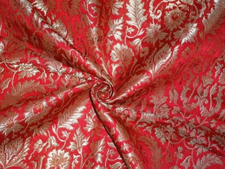 Heavy Silk Brocade Fabric Red,Brown &amp; Metallic Gold 0.65 YARDS ONLY