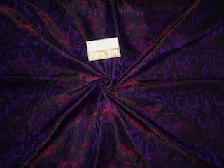 Pure SILK BROCADE FABRIC Aubergine,Wine &amp; Black colour 44&quot;