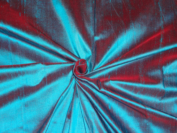 100% PURE SILK DUPION FABRIC RED X BLUE colour 54" wide WITH SLUBS MM67[3]