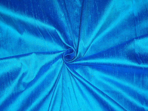 100% PURE SILK DUPIONI FABRIC DEEP BLUE X AQUA BLUE colour 54" wide WITH SLUBS MM62[5]