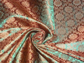 Spun Silk Brocade Fabric Iridescent Metallic Gold Green color BRO239[6]