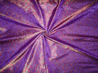 Pure Silk Brocade fabric Purple,Green &amp; Red 44&quot;