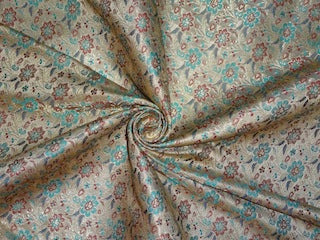 Silk Brocade fabric Blue, Metallic Gold & Wine Color 44" wide BRO249[2]