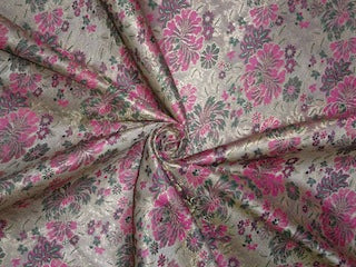 Silk Brocade fabric Green, Metallic Gold & Pink Color 44" wide BRO249[1]