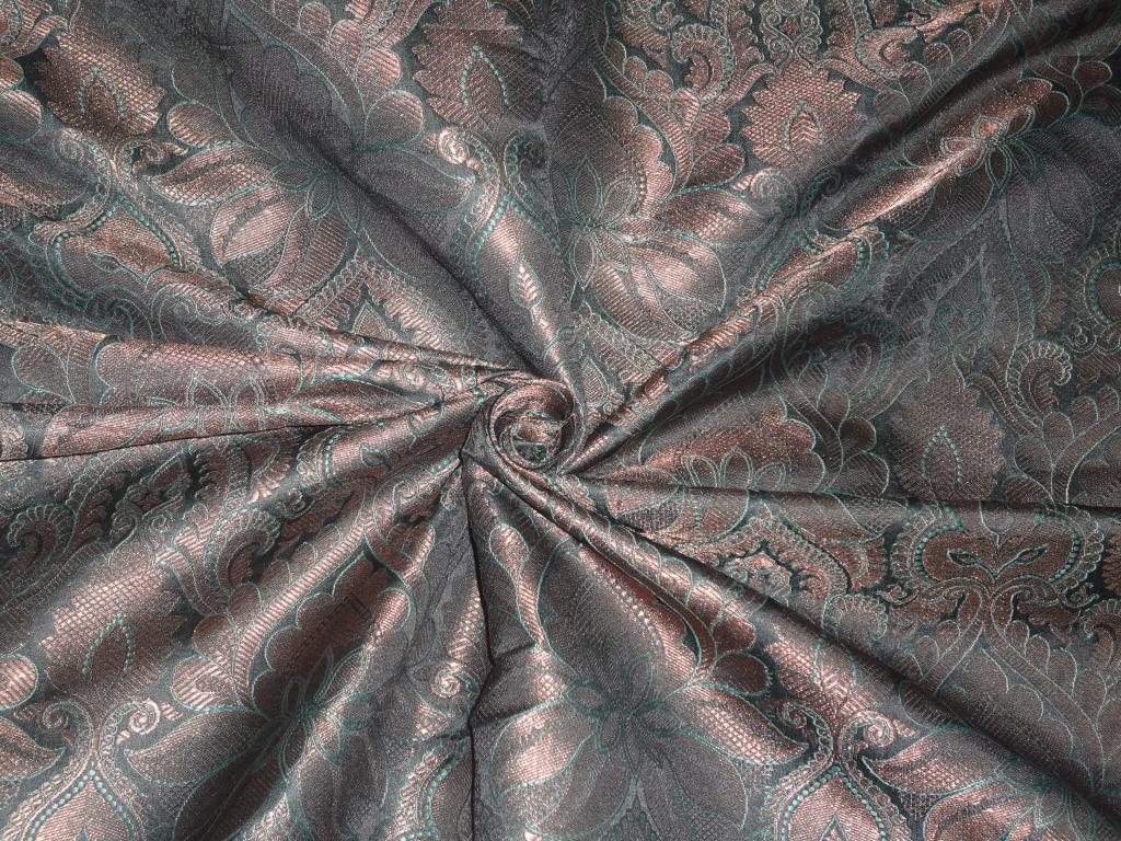 Silk Brocade fabric Metallic Gold, Black & Green Color 44" wide BRO248[5]