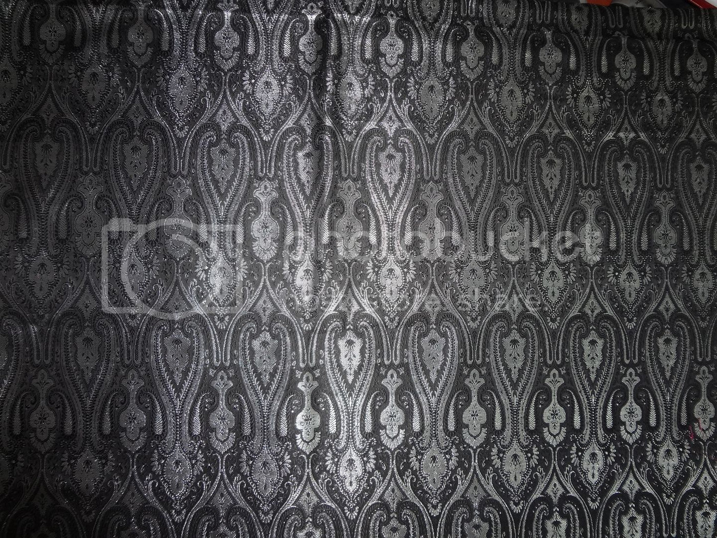 SILK BROCADE FABRIC Black & Metallic Silver color