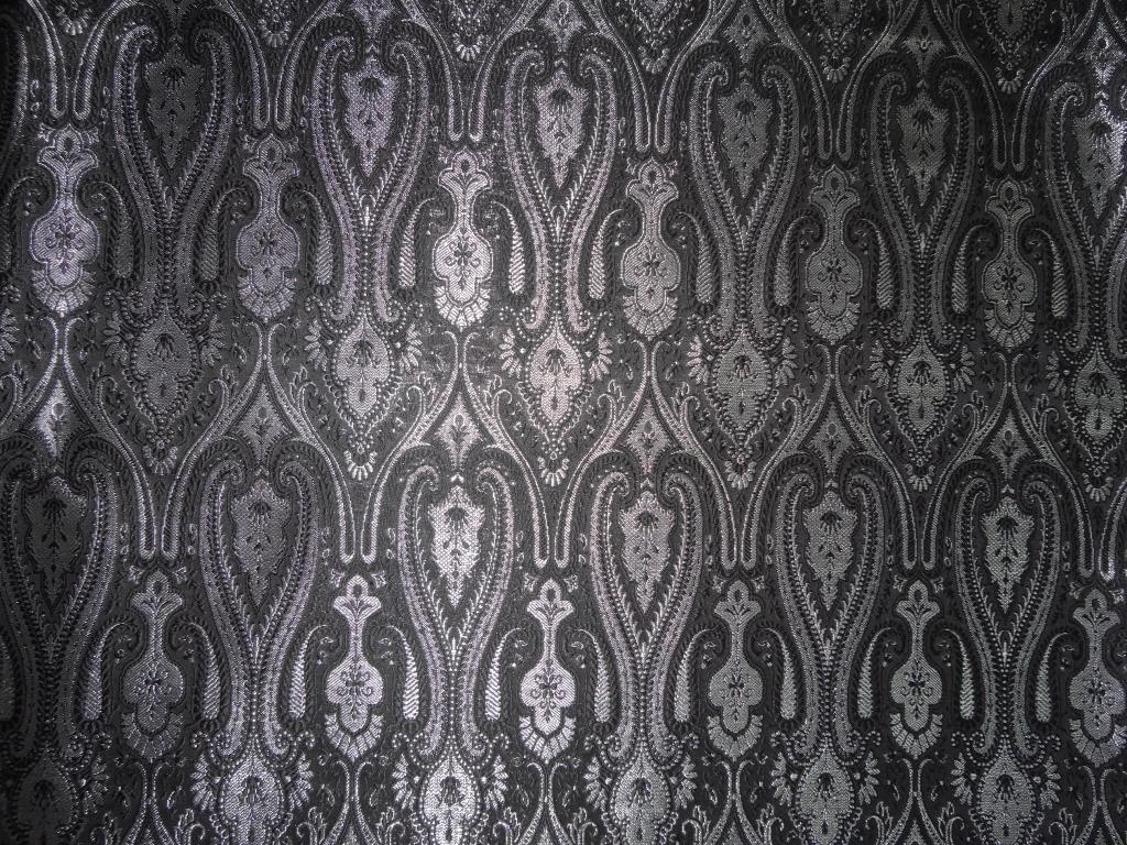 SILK BROCADE FABRIC Black & Metallic Silver color