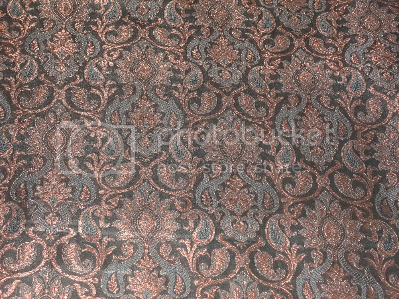 SILK BROCADE FABRIC Black & Metallic Bronze color