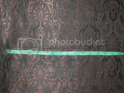 SILK BROCADE FABRIC Black & Metallic Bronze color