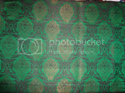 SILK BROCADE FABRIC Green, Black & Metallic Bronze color 44" wide BRO250[5]