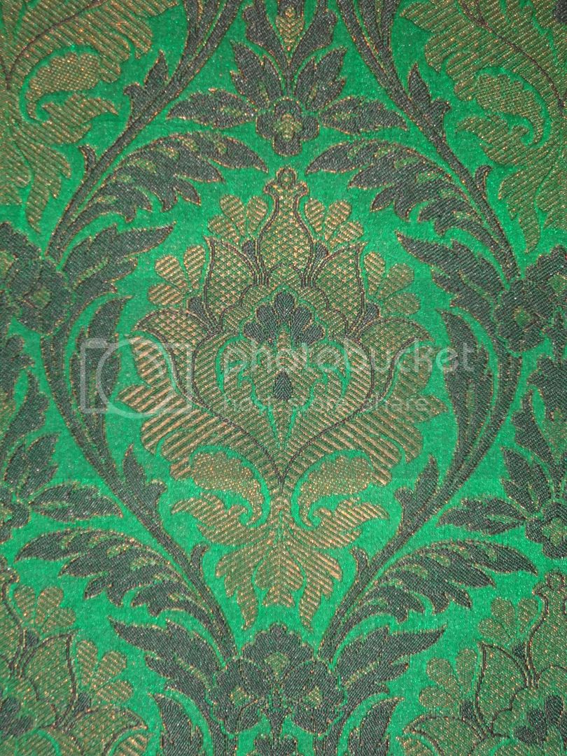 SILK BROCADE FABRIC Green, Black & Metallic Bronze color 44" wide BRO250[5]