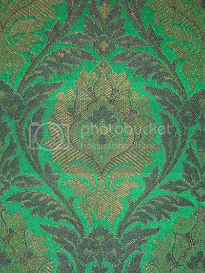 SILK BROCADE FABRIC Green, Black & Metallic Bronze color 44" wide BRO250[5]