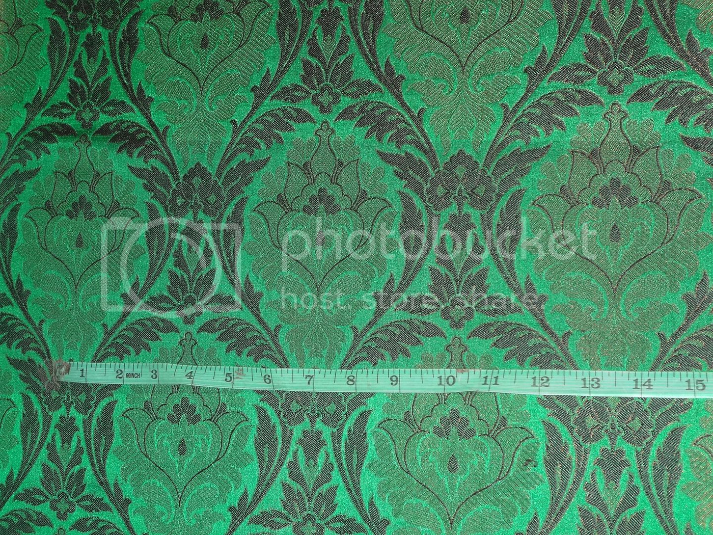 SILK BROCADE FABRIC Green, Black & Metallic Bronze color 44" wide BRO250[5]