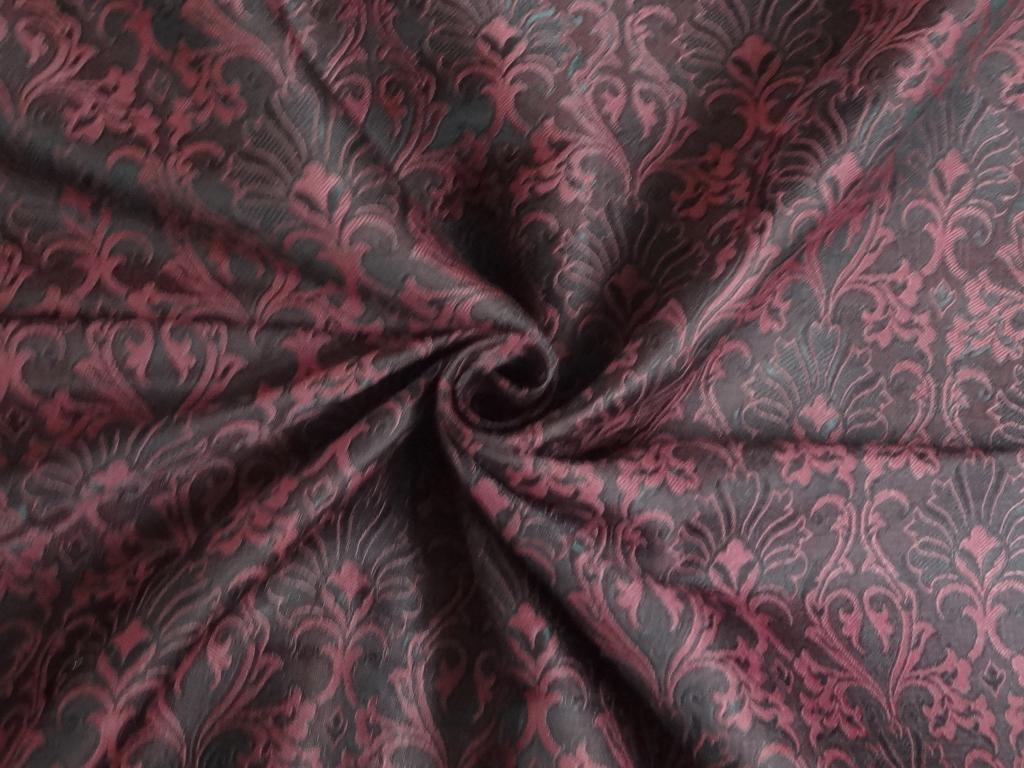 viscose SILK BROCADE FABRIC Black &Wine colour 44" wide BRO251[2]