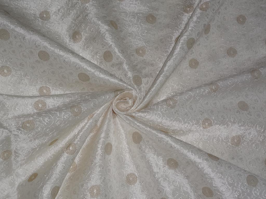 SILK BROCADE FABRIC Ivory & Metallic Gold color 44" wide3 BRO252[5]