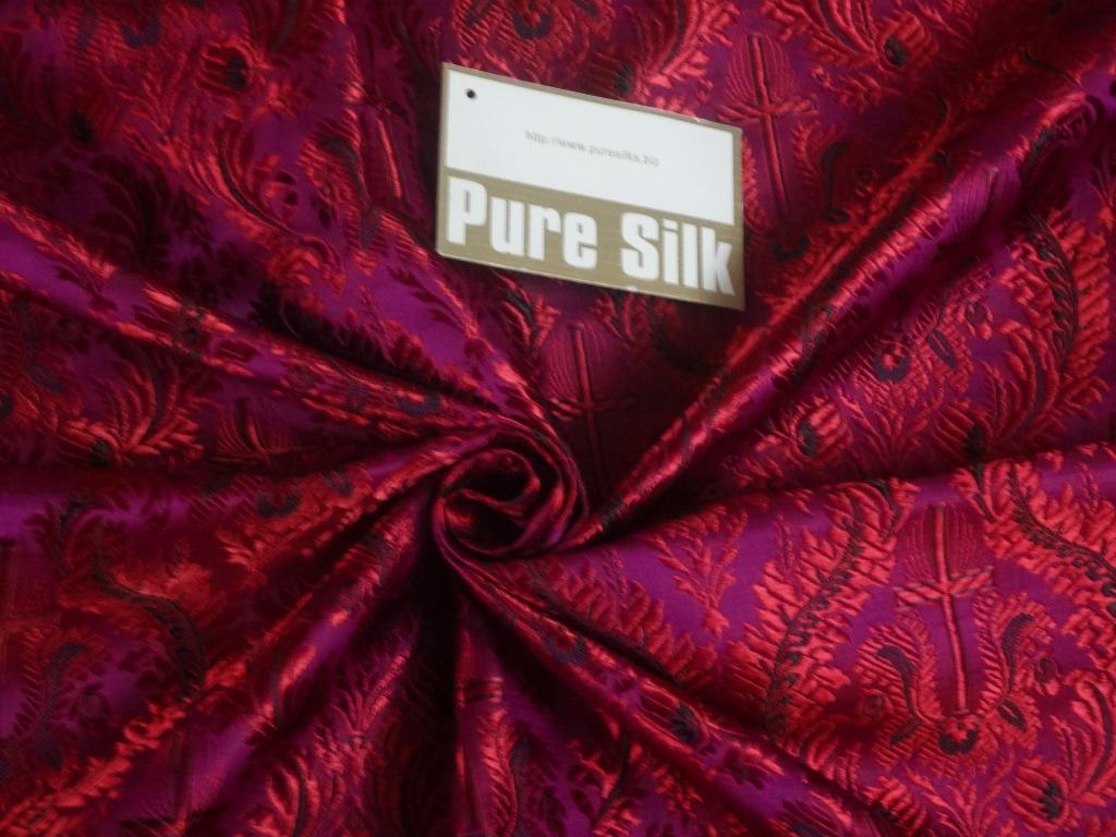 viscose SILK BROCADE vestment FABRIC Pink & Red colour 44" wide BRO254[5]