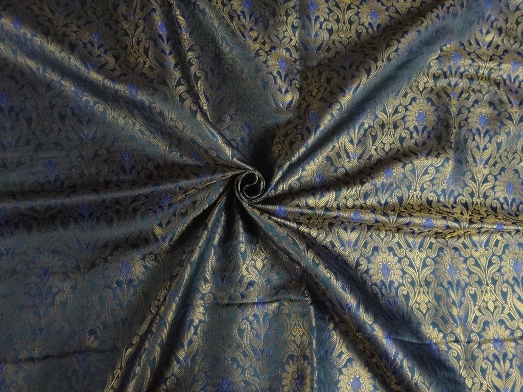 BROCADE FABRIC Blue,Black &amp; Metallic Gold colour 44&quot; BRO254[2]