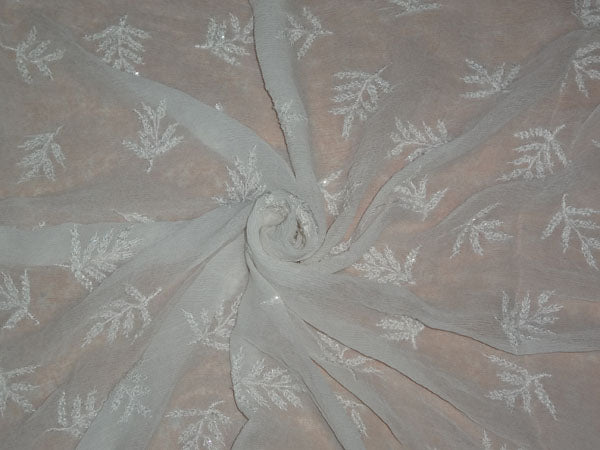 100% Silk Chiffon Fabric Embroidery With White Beads 44"~wide