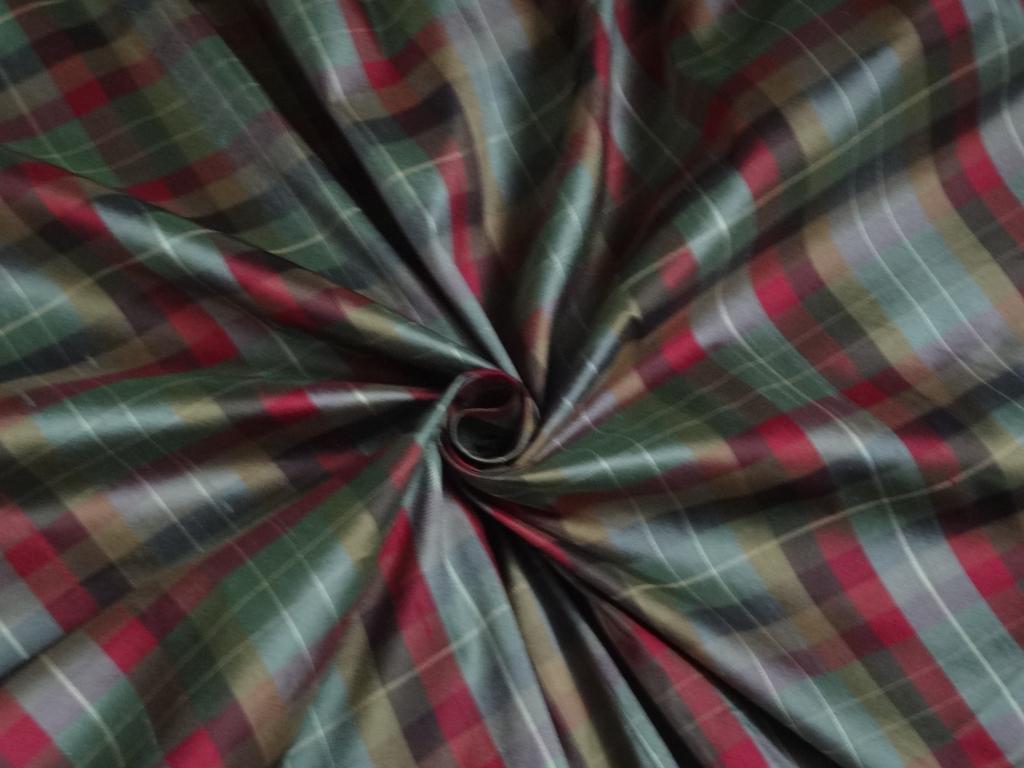 PURE SILK TAFFETA FABRIC Multi COLOR PLAIDS-54&quot; wide