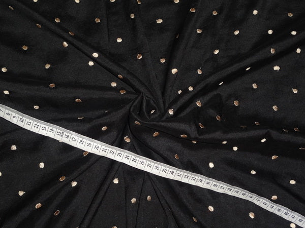 Silk Dupioni Fabric Black with Gold embroidered dots 80 Grams 44" wide PKT#E30