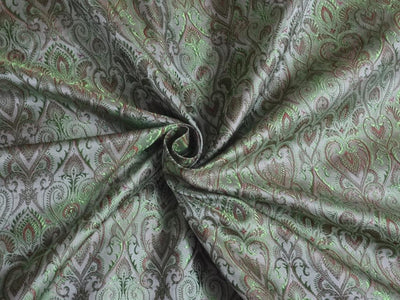 SILK BROCADE FABRIC Green, Grey & Red color 44" wide BRO261[2]