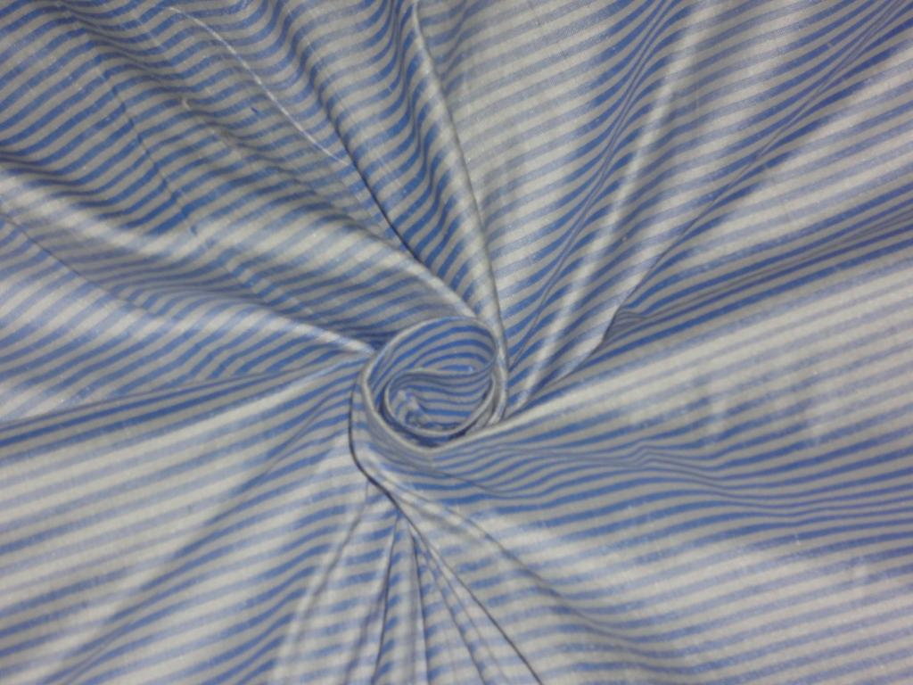 PURE SILK Dupioni FABRIC Blue &amp; Ivory color Stripes